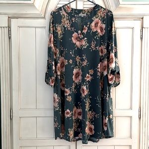 White Birch teal floral dress with pockets